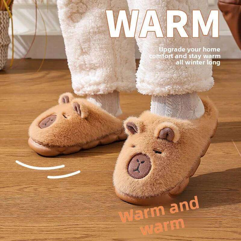 Winter Home Couples Warm Plush Neutral Cartoon Cow Indoor Anti Slip Comfortable Cotton Slippers for Men and Women