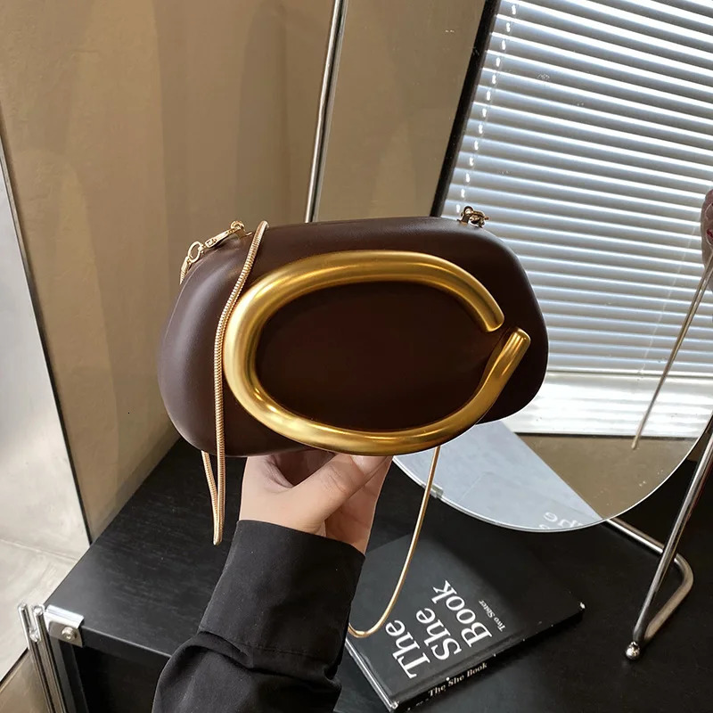 Clutch Bag Metal Handle n Evening Round Box Chain Elegant Woman Shoulder Bags PU Crossbody 260227