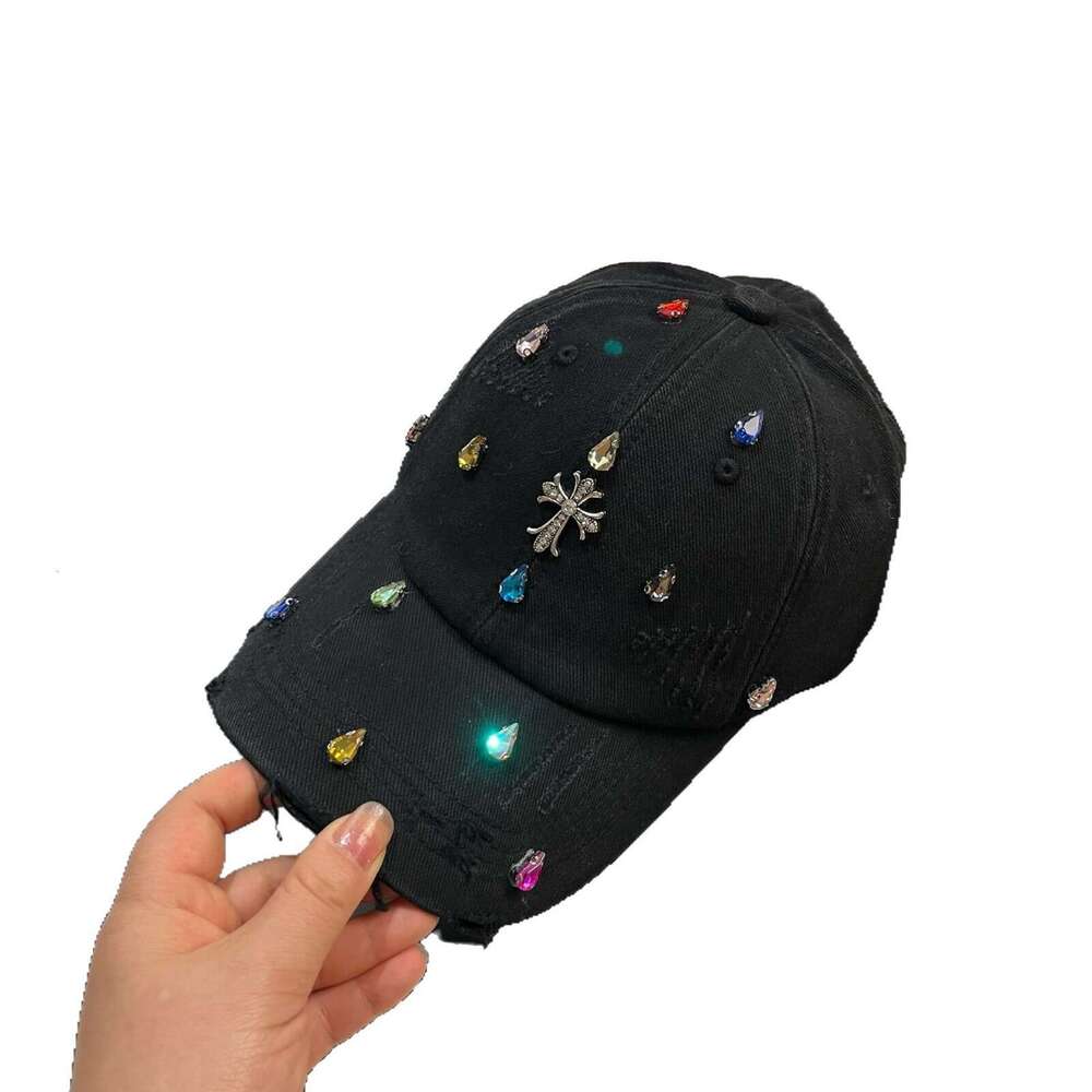 Distressed Multicolor Rhinestone Cross Baseball Cap Women Gothic Hat for Daily Commute & Streetwear