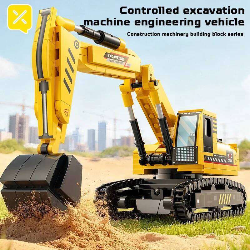 Building Blocks Excavator Construction Engineering Vehicle Toys Movable Arm 360 Rotation Anti-Slip Tracks Bricks Gifts for Boys Z260305