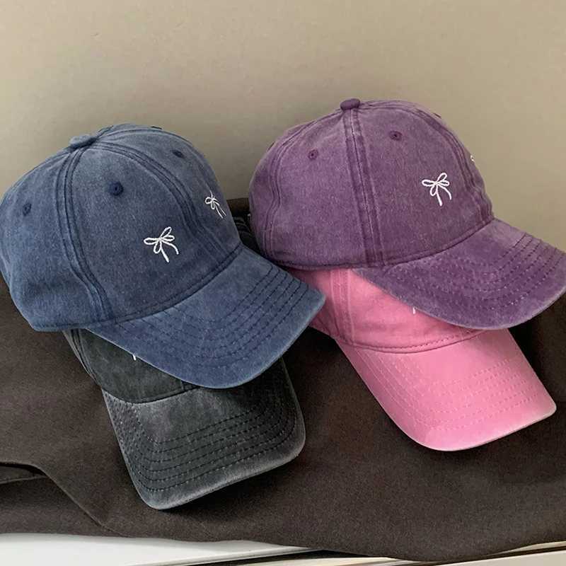 RICYGVM Women Embroidered Bow Baseball Hat Retro Cotton Duck Tongue Hats y2k Harajuku Solid Color Peaked Cap Outsoor Sun Visors S260306