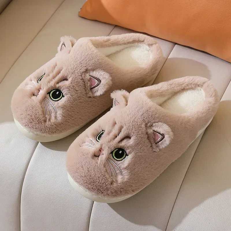 Comemore Cute Cat Slippers Fluffy Furry Women Home Platform Slippers Men Winter Plush Slides Indoor Slippers Lovely Cotton Shoes S260305