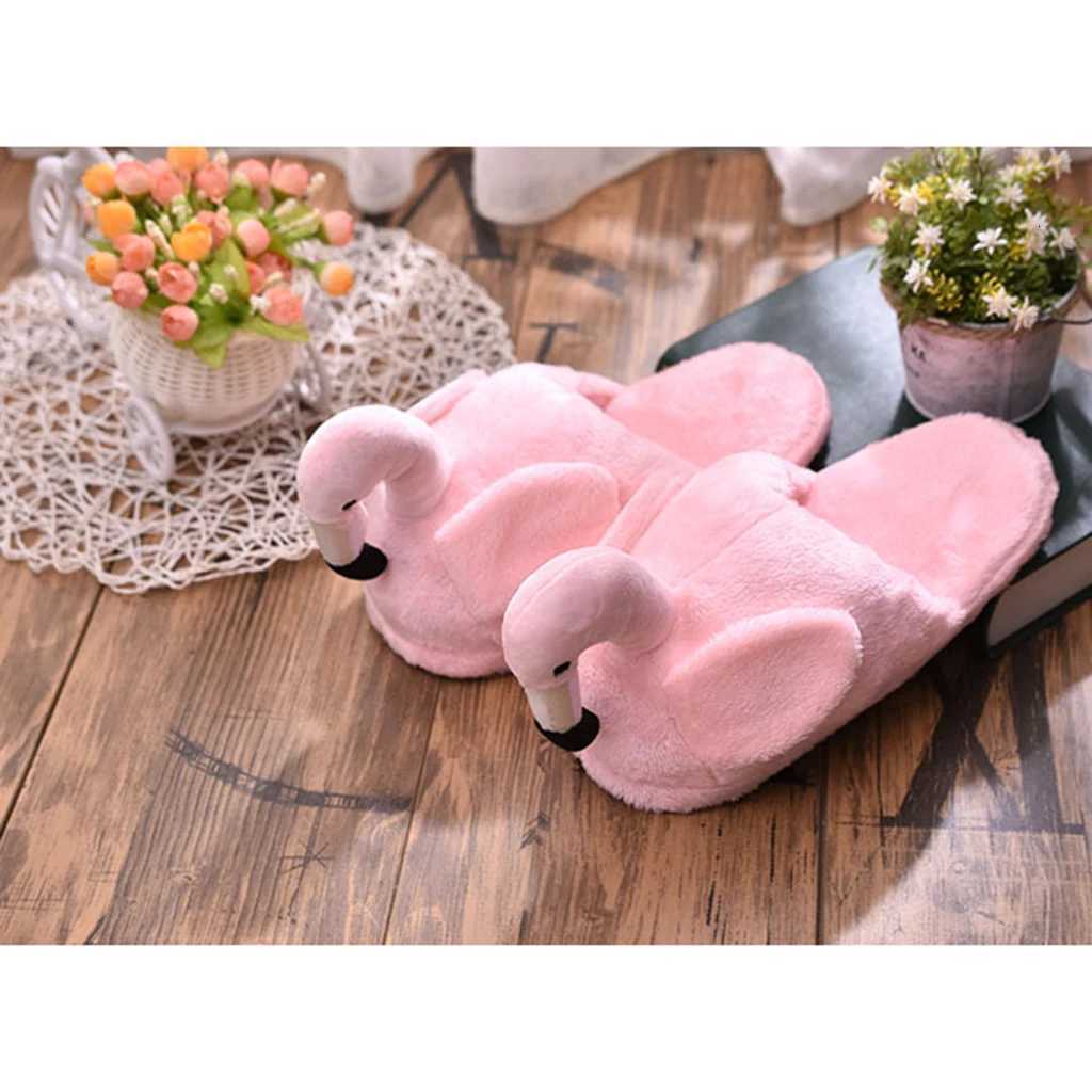Cute Lady Teen Flamingo Soft Plush Warm Slippers Winter Warm Home Slippers Women Animals Plush Slippers S260305