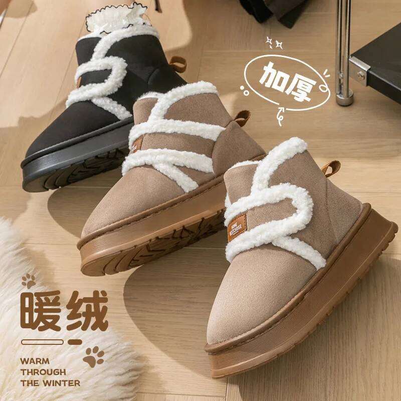Litfun Winter Plush Lining Snow For Women Thick Bottom Fashion Outdoor Ankle Fluffy Comfy Warm Women's Cotton Boots