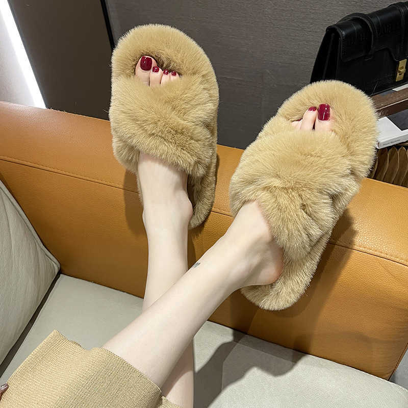 Furry Slippers for Women Outdoor Wear 2025 New Korean Style Ins Trendy Shoes Autumn Winter 2024 Home Cotton Slippers Spring Summer S260305