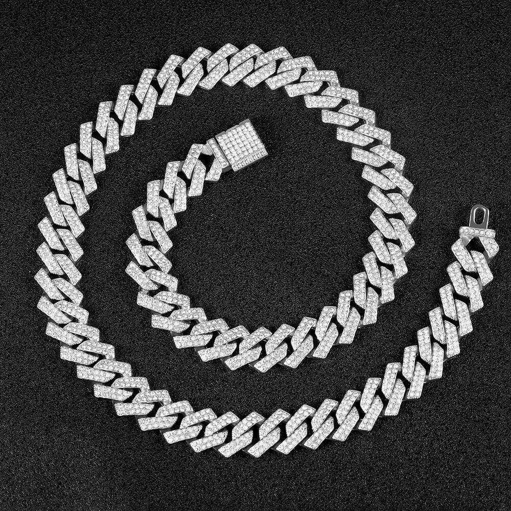 Cross-border bestseller Cuban chain 15mm diamond-shaped mirror-finish metal alloy necklace with diamonds for men and women, high-quality
