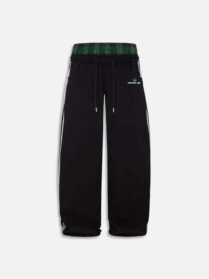 European and TK cross-border American retro striped embroidered sports casual pants, loose fit, unisex, double waistband, faux two-piece sweatpants