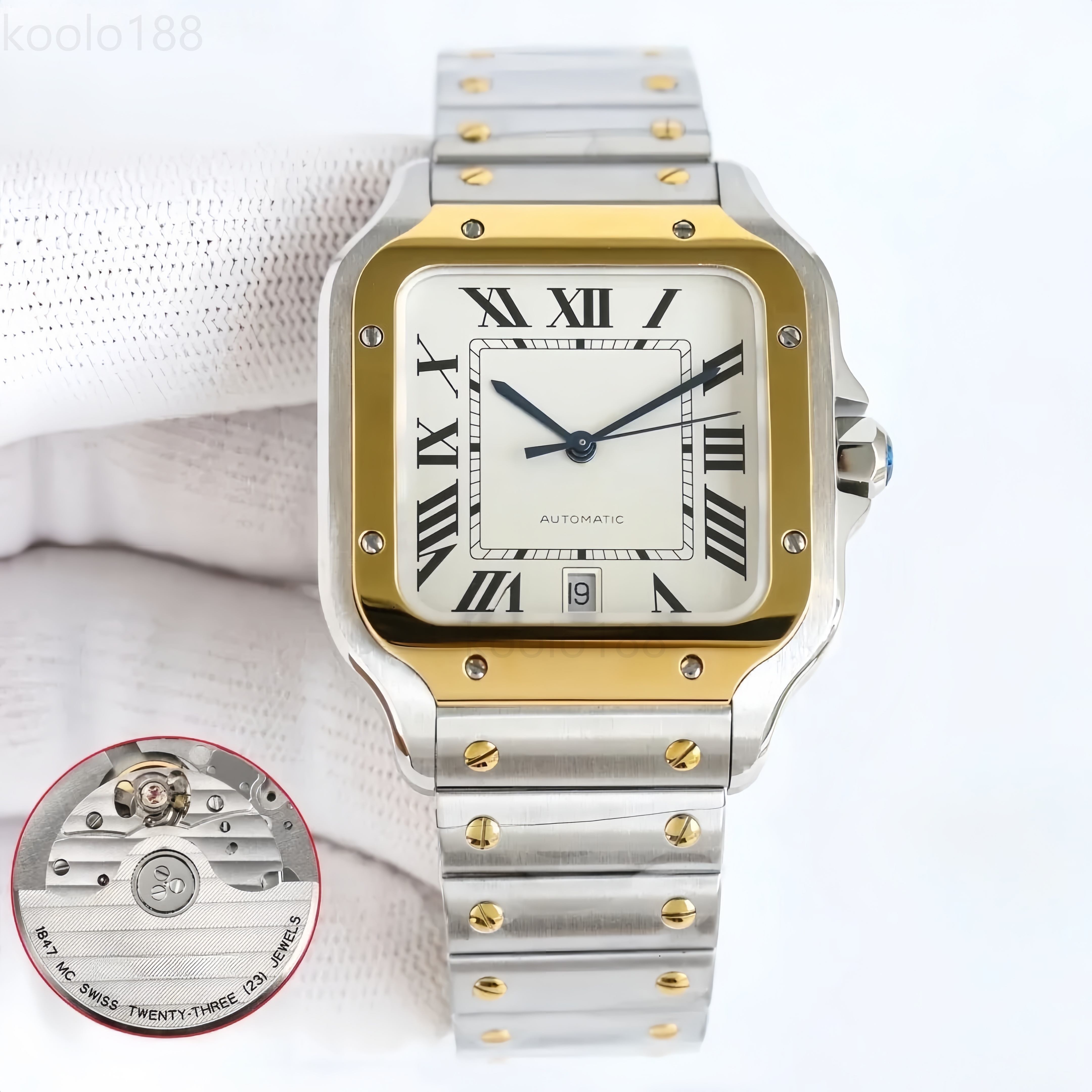 Top quality santoss watch mens watch super clone watches designer watches men 1847MC movement date display 100m waterproof sapphire glass watch with box V1HP