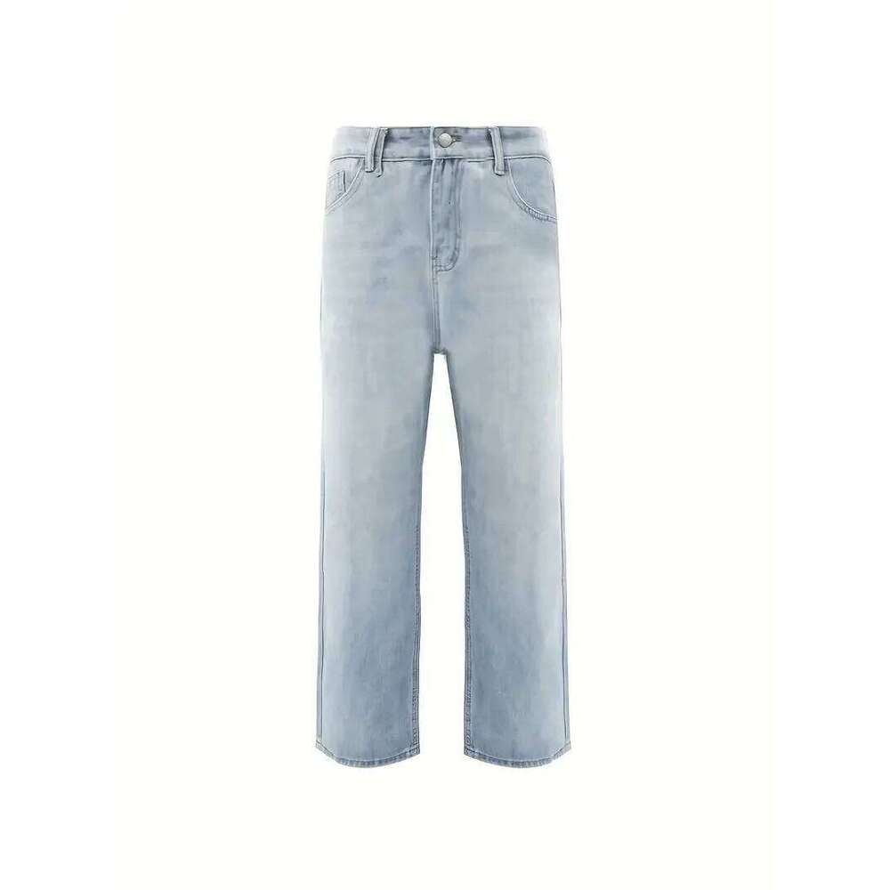 Men'S Vintage Washed Blue Loose Fit Jeans - Casual Straight Leg Denim Pants with Zipper Fly, All-Season Comfort, Mid Waist, Casu