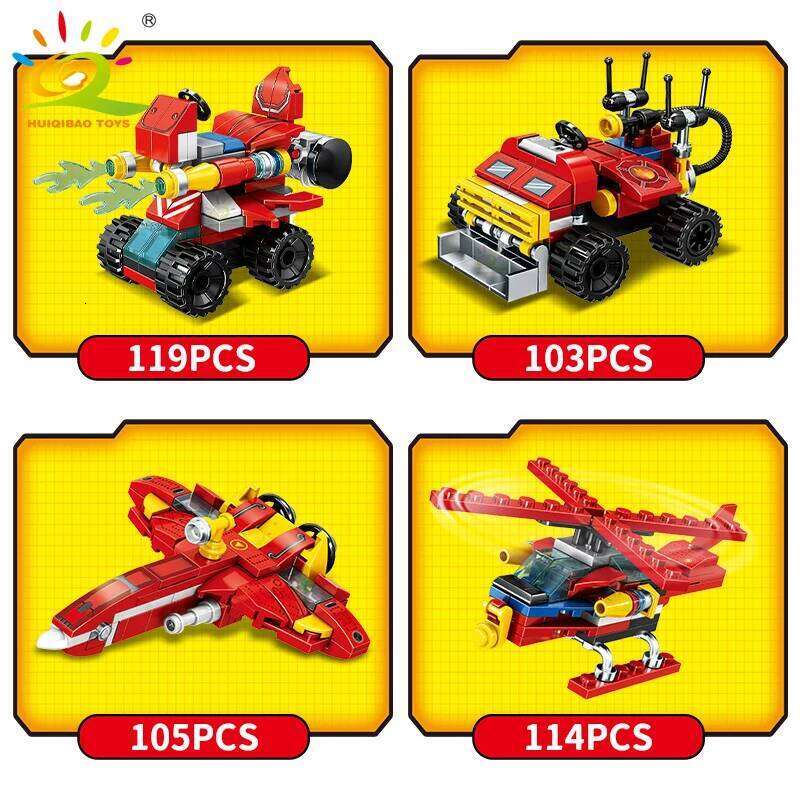 HUIQIBAO Fire Truck Model Building Blocks Firefighting Set Fireman Figures Bricks City Construction Toy for Children Gift Z260306