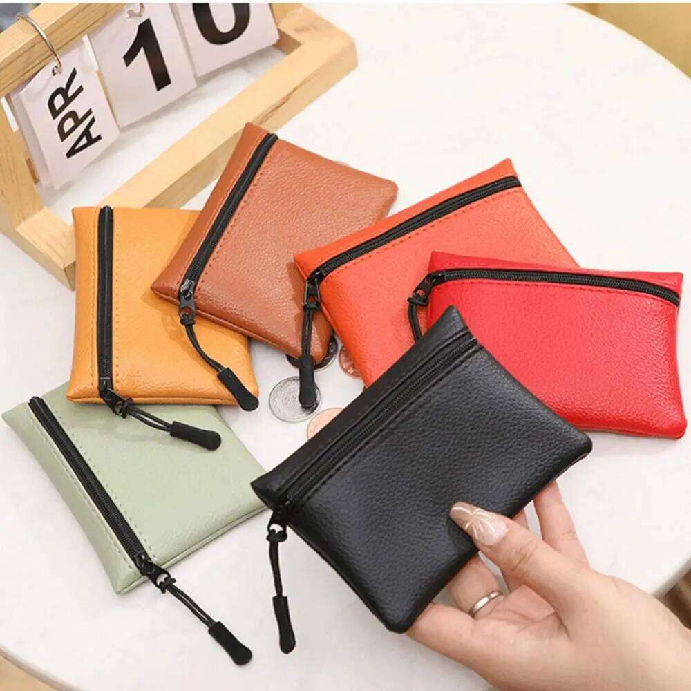 Simple Solid Color Mini Coin Purse PU Leather Zipper Small Wallet Storage Pouch Money Pocket Women Men C260304
