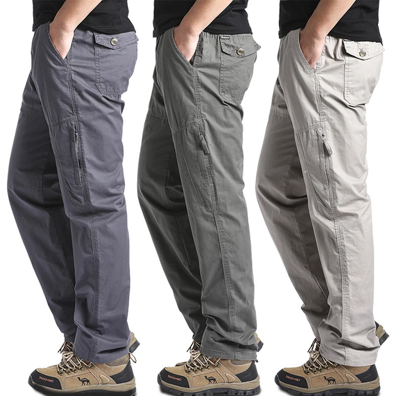 High Quality Mens Cotton Cargo Pants Casual Multiple Pocket Tacitcal Pants Spring Autumn Outdoor Camping Hiking Work Pants 260304