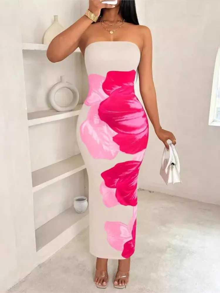 Elegant Fashionable Printed Long Dress New Summer Womens Sexy Slim Fit Chest Wrapped Off Shoulder Casual Dress X260306