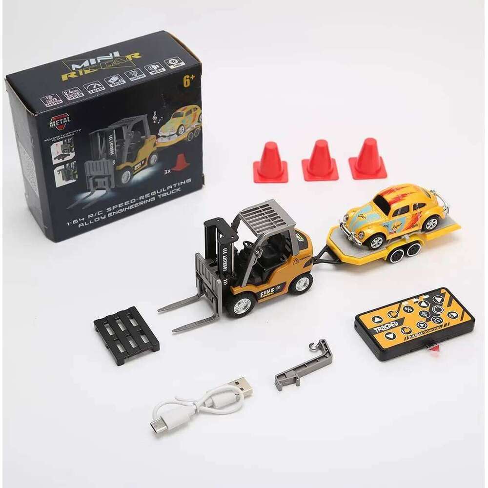 1/64 RC Mode Mini Remote Control Forklift Truck 2 in 1 Transformable Lift Fork Hook with Lights & Sounds for Kids C260305