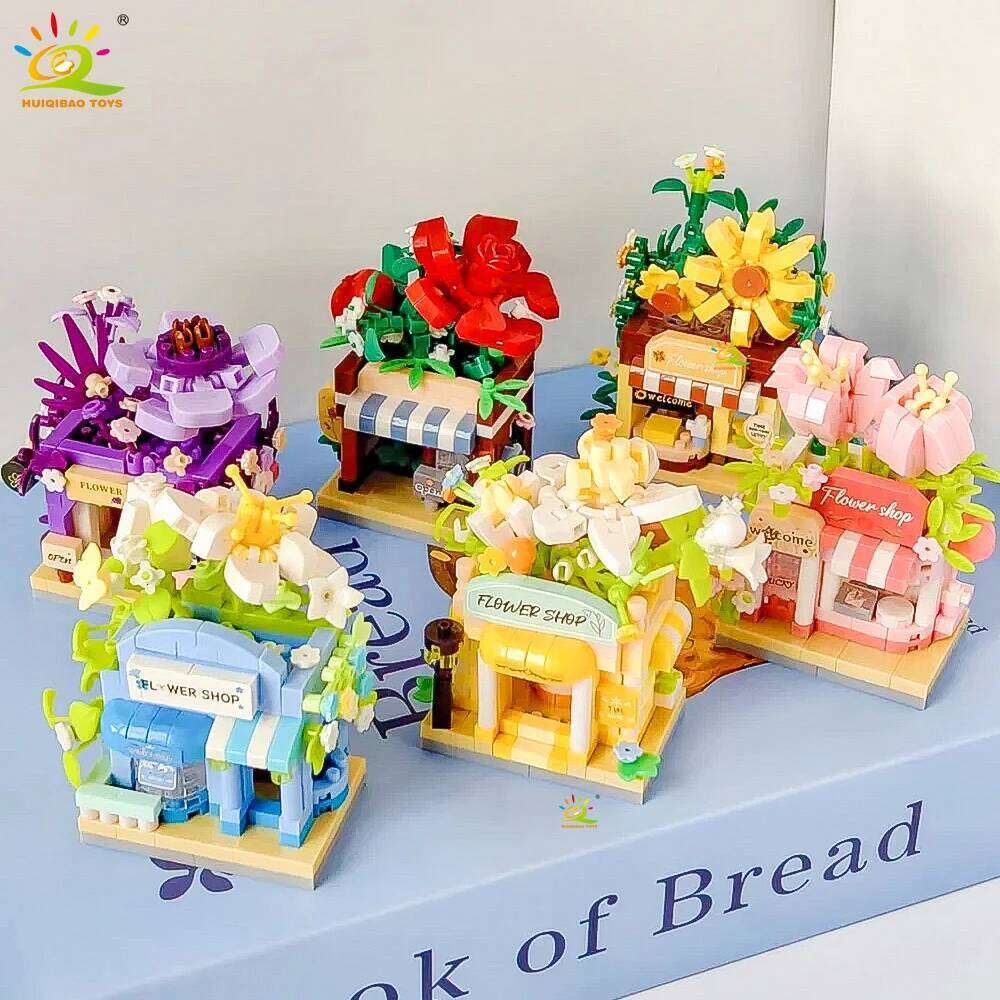 HUIQIBAO Cute MOC Flower store model Micro Building Block Street View Shop Model Mini Brick Toy for Children Desk Home Decor. Z260306