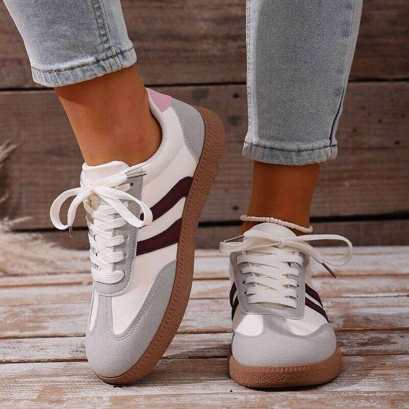 2025 Spring New Women's Fashion Round Head Design Vulcanized Outdoor Anti slip Comfortable Sports Shoes