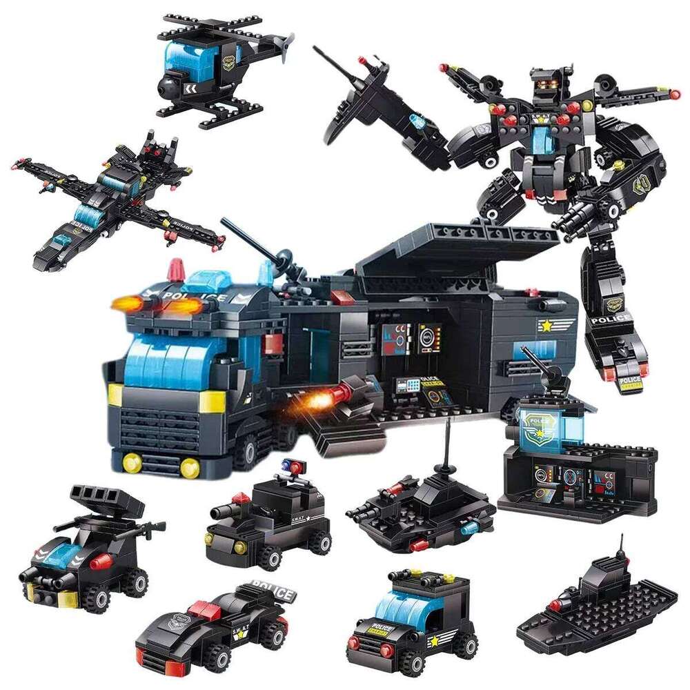 TOYLINX 596PCS Transformation Toys DIY Robot Car Bricks Alloy Plastic City Police Station Building Blocks Children Birthday Gift Z260305
