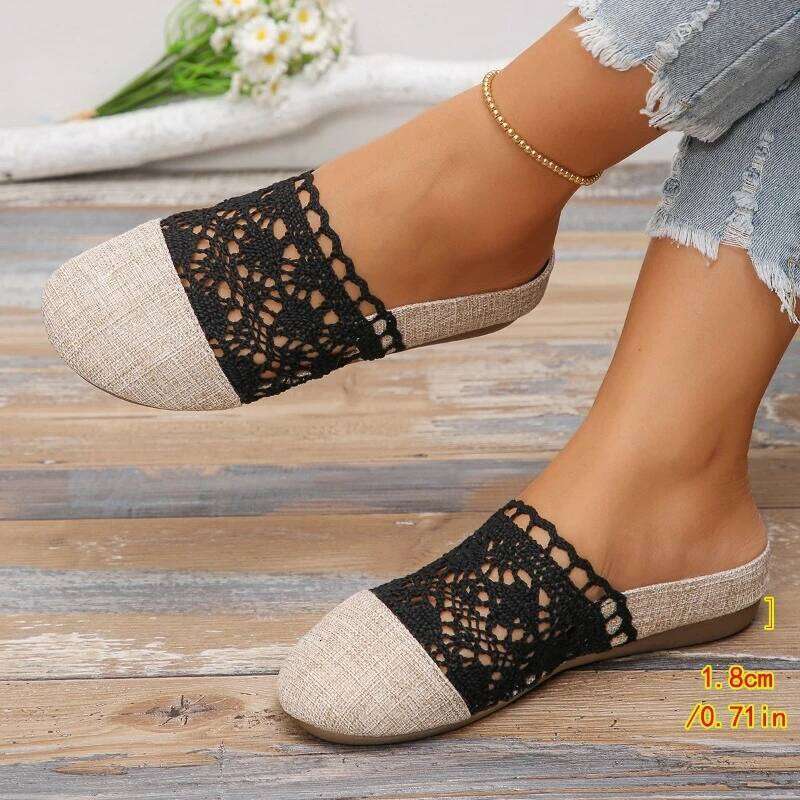 2026 Summer New Women's Anti slip and Wear resistant Baotou with Hollow Edge Design Fashionable Flat Heel Slippers