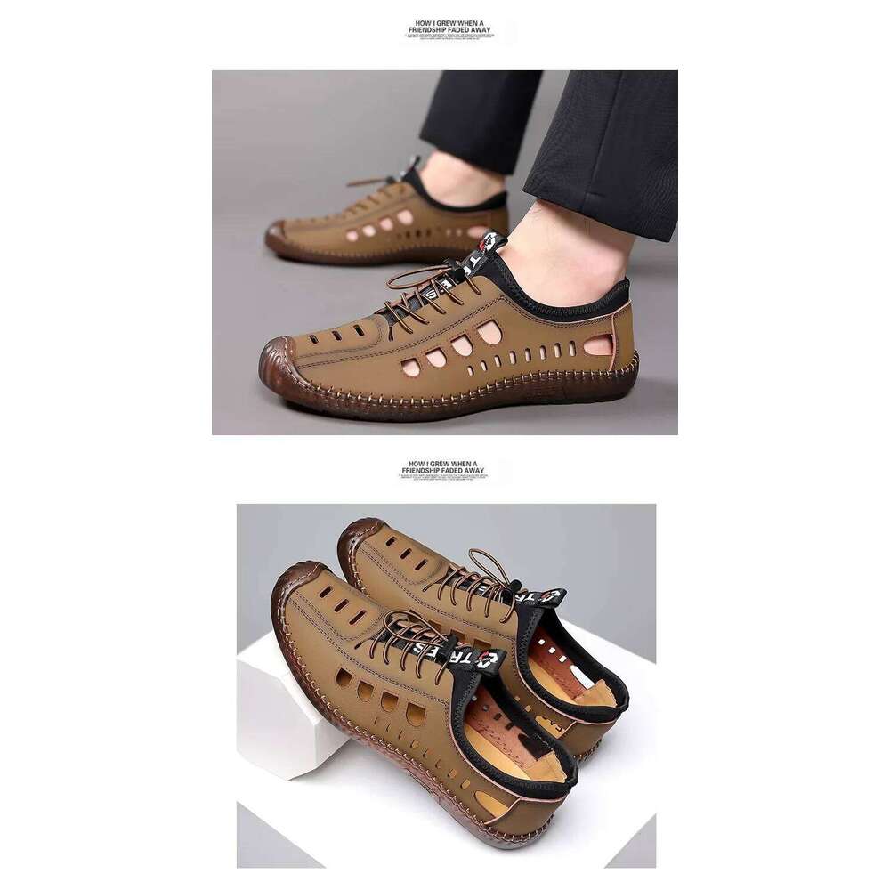 Men's Soft 2024 Summer Men Sandals Breathable Non-slip Cow Tendon Sole Casual Leather Outdoor Beach Shoes