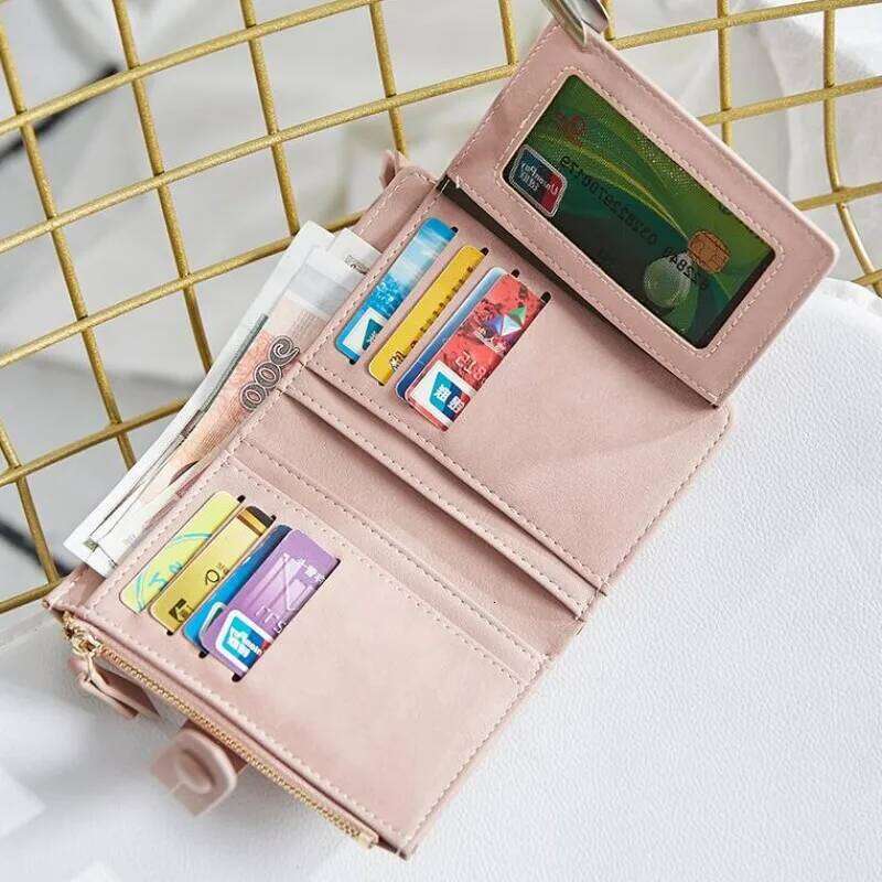 Women Short Wallet PU Leather Girls Folded Card Holder Small Money Bags Zipper Coin Purse Ladies Cute Multifunctional Clutch Bag C260304