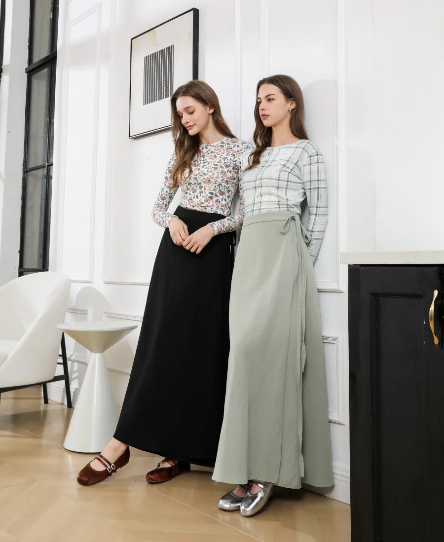 AS 2025 spring summer woman linen one pieces wrap skirts adjustable waist 2cm skirt high quality linen lady wear 260228
