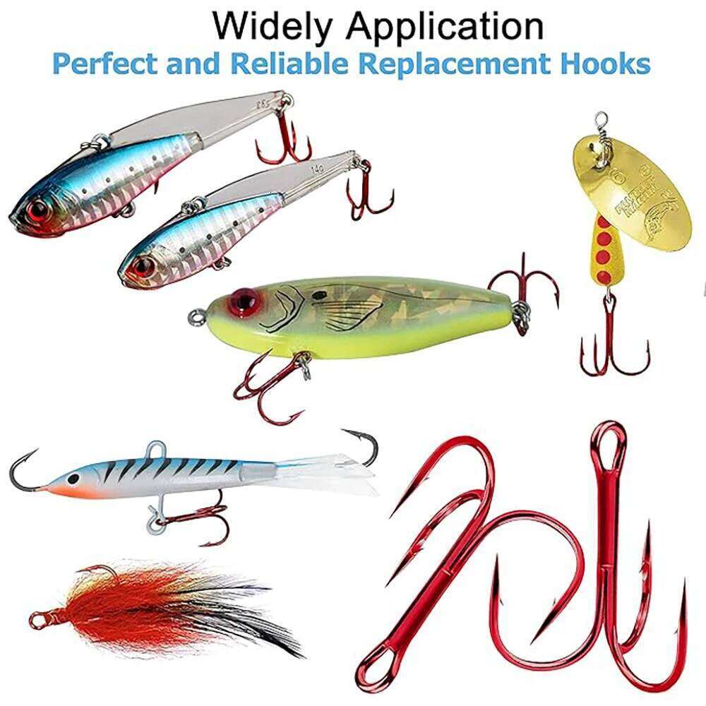 50pcs/box Triple Hooks Set Carbon Steel Barbed Treble Fishhooks for Lures Sea Fishing Accessories Tackle Tools S260305