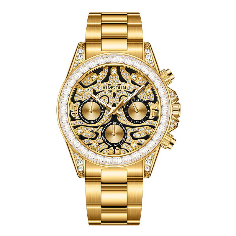 Designer Luxury Gold Tone Men Watch Moissanite Dial Fashion Dress Style Waterproof Luminous Quartz Wristwatch Best Gift for Men Relogio
