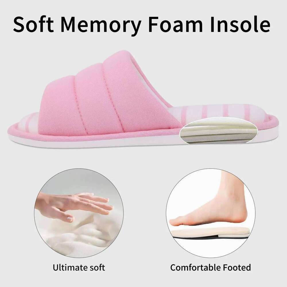 Litfun Memory Foam Women Flat Soft Sole Anti-Slips Cotton Shoes Open Toe Comfort Bedroom Slides Female Casual Slippers