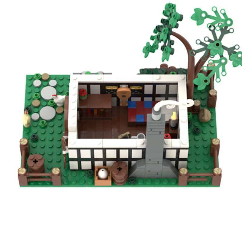 MOC medieval castle street scene model building brick farmhouse modular technology gift assembly children's holiday toy Z260305