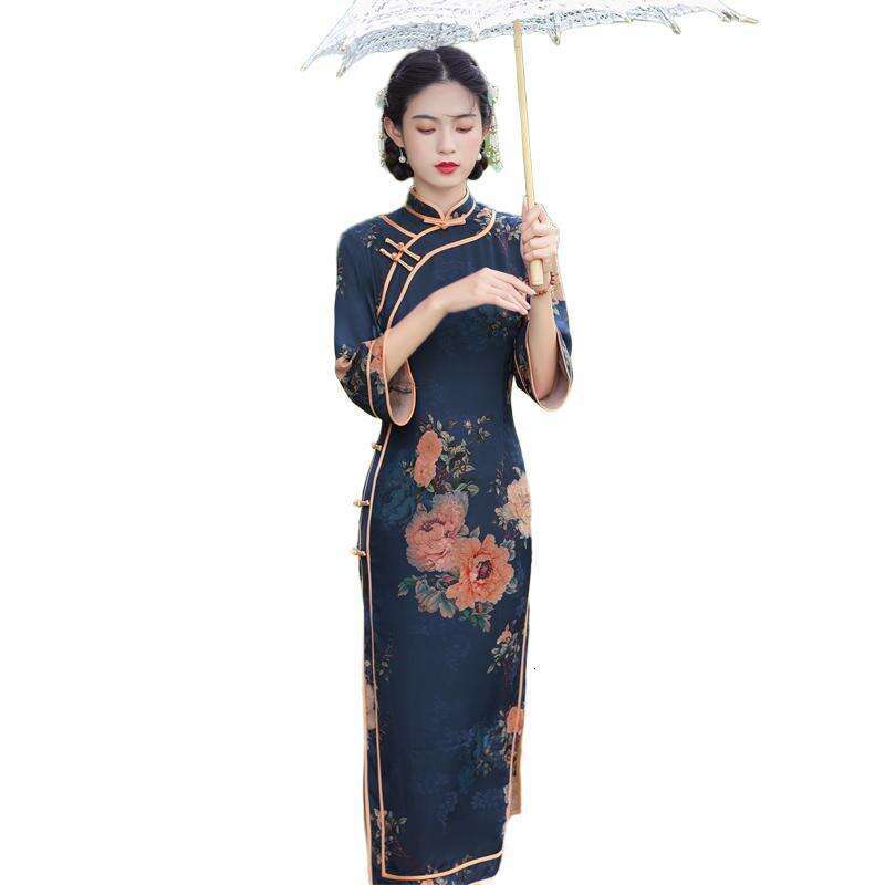 Mardi Hefxessdr Qipao 2025 Spring And Autumn New Chinese Style Vintage Print Slim High End Improved Cheongsam Dress For Women