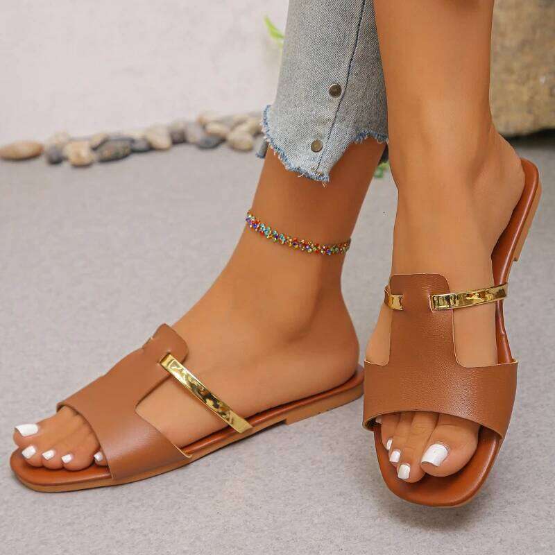 Summer 2025 Women's New Casual Simple Cool Dragging Outdoor Non slip and Wear resistant Flat Shoes