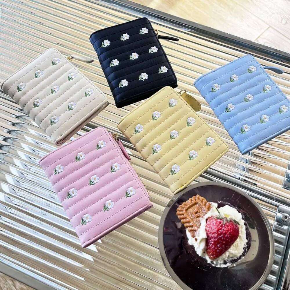 Fashion Mini Short Wallet Solid Color Zipper Money Bag Flower PU Leather Coin Purse Woman C260304