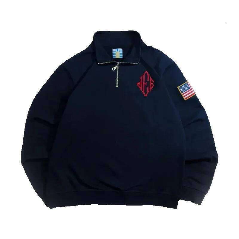 Men's Sweatshirts Vintage Epstein Embroidered Sweatshirt Stand Collar Quarter Zip Pullover Oversized Casual Sports Streetwear Home Casual Men