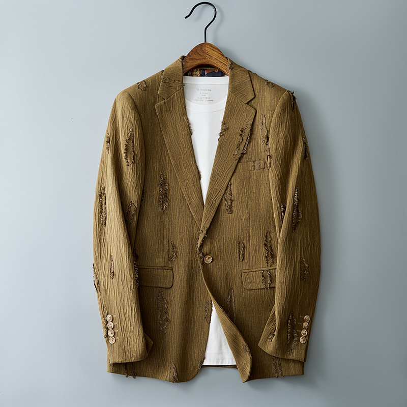 Casual Men's Blazer, New Spring and Autumn High-End British Style, Distressed Large Size Slim-Fit Single-Piece Jacket
