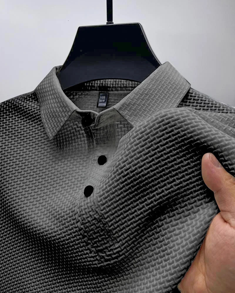 high-end fabric fashion casual mesh ice silk short sleeve lapel T-shirt mens summer solid color comfortable knit polo shirt 260304