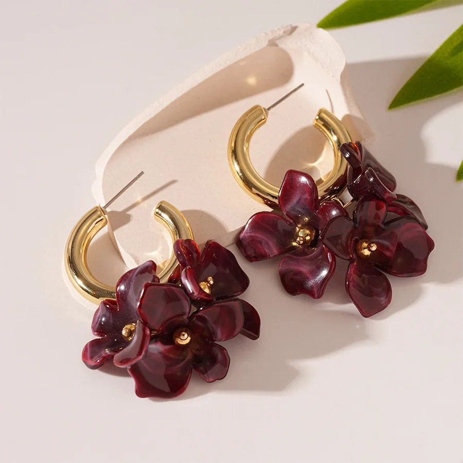 Retro Maillard Acrylic Flower Stud Earrings for Women Quality Jewelry Fashion Vacation Minimalist Earrings Wholesale 260303