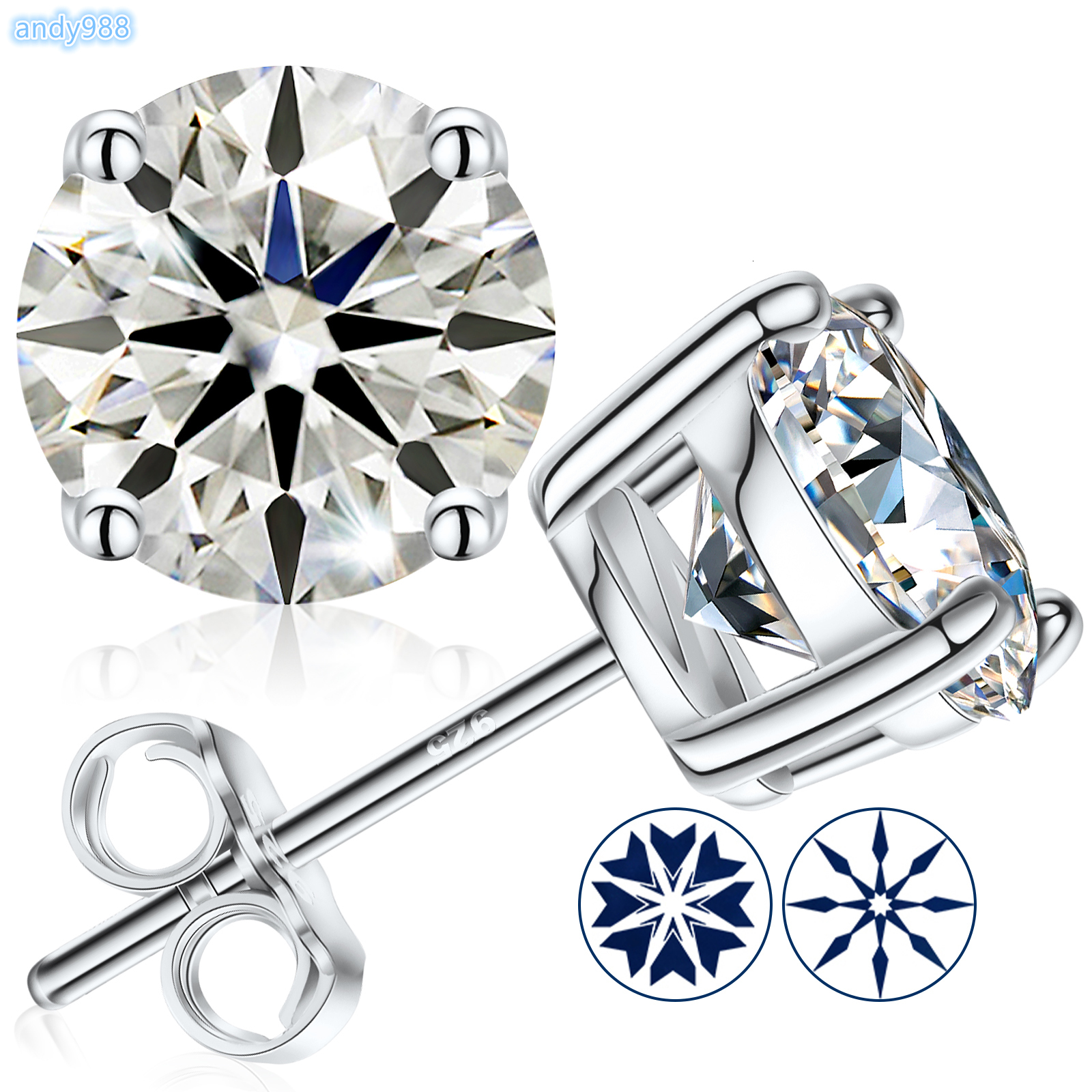 Luxury Men Women Mossanite Earrings Jewellery Gold Plated Silver 925 Pass Diamond Tester Real VVS Moissanite Stud Ear Rings