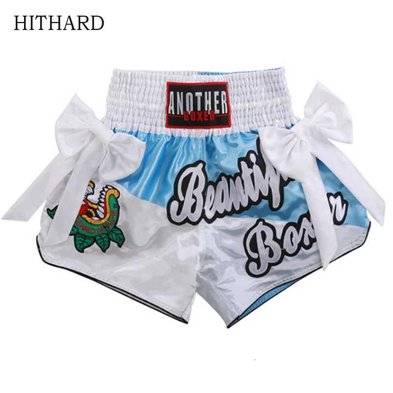 Muay Thai Shorts with Bow Ribbon Boxing Shorts Womens Men Child Grappling Thaiboxing Kickboxing Pants Fight Muay Thay Clothing X260306