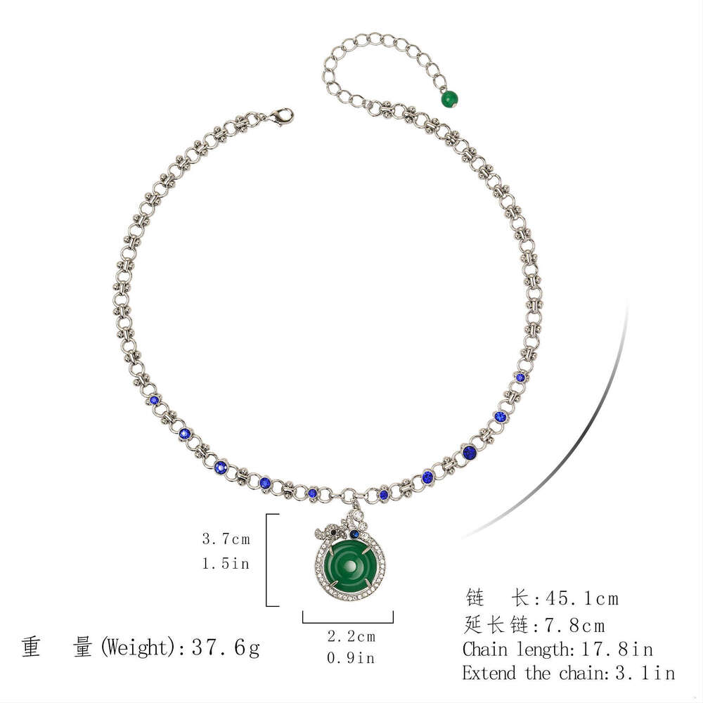 Vintage Chalcedony Peace Pendant Necklace Light Luxury Fashion Zircon Inlay Niche Design With High-End Feel High-Quality