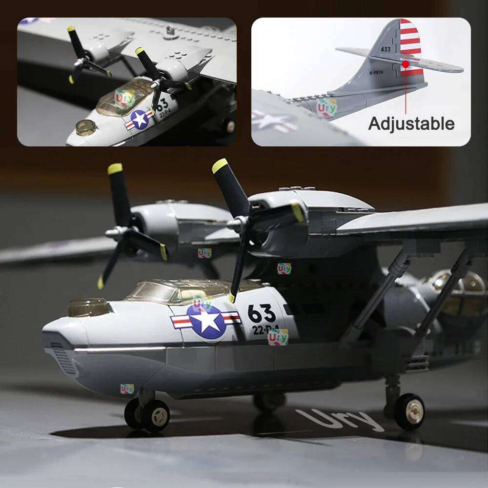WW2 Military Army Avion Plane Consolidated PBY-5A Catalina Fighter Morden Warplane Set Aircraft Building Blocks for Boys Gift Z260306