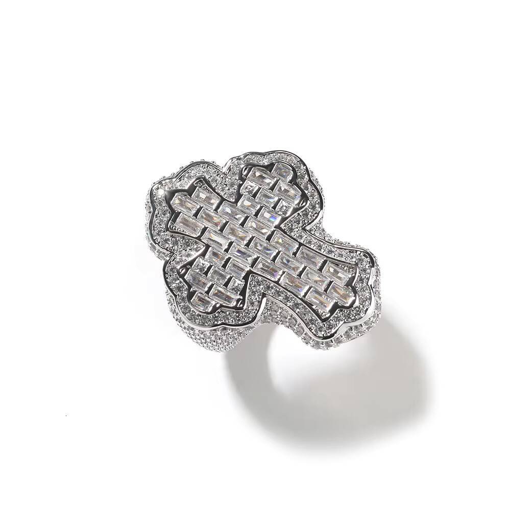 Hip Hop 925 Sterling Silver Custom Moissanite Eternity Band Rings Cross Style Iced Baguette Pave Setting Christian Jewelry