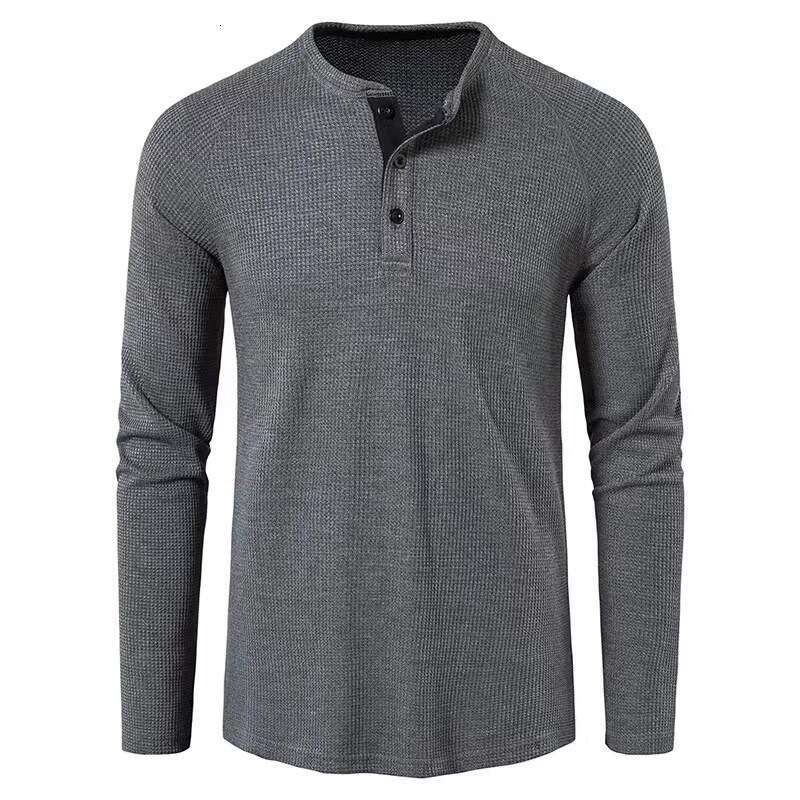 New autumn winter T-shirt, European and American men's solid color long-sleeve base shirt, henley shirt for men
