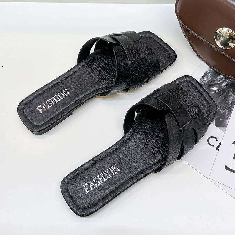 Summer Women's Leather Flat Exposed Heel Beach Shoes Couple's Slip-On Casual Footwear Comfortable Foot Fashion Sandals