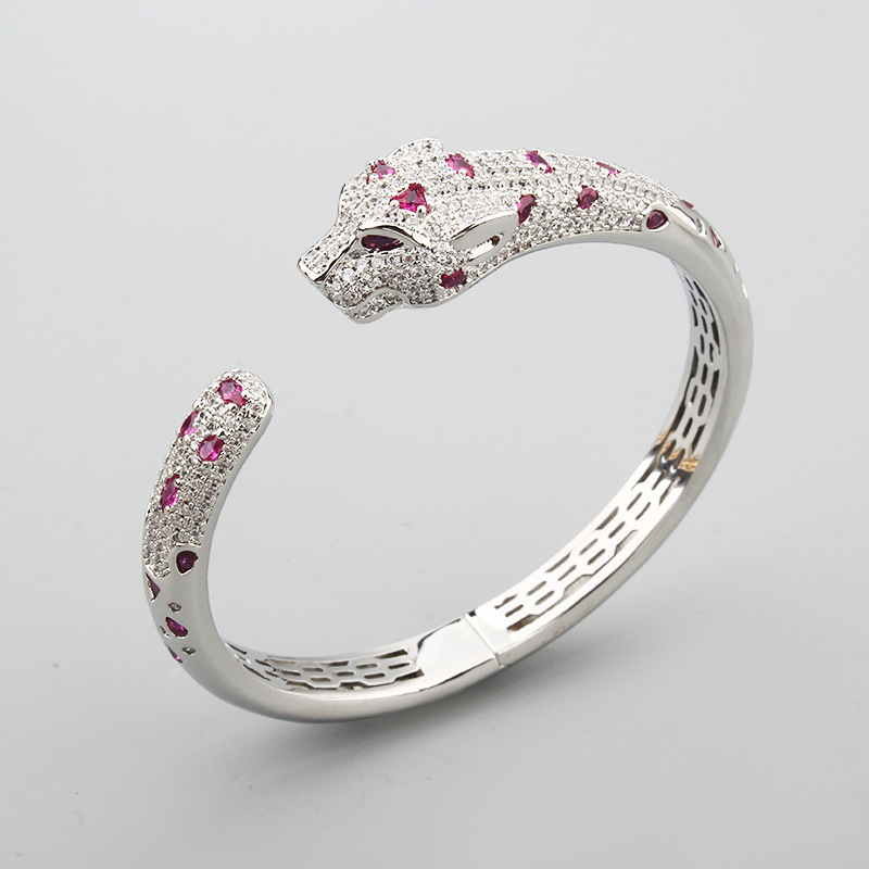 Bracelet And Style Exaggerated Light Luxury Temperament Bracelet Inlaid Colorful Zircon Bracelet Popular Women's Open Leopard Head Bracelet