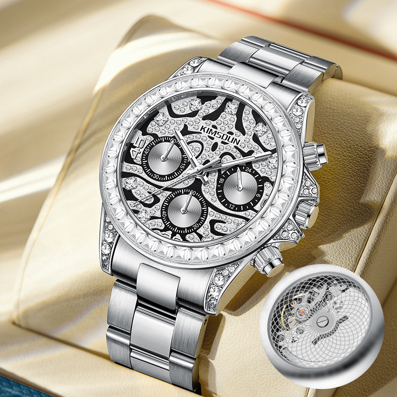 Designer Luxury Gold Tone Men Watch Moissanite Dial Fashion Dress Style Waterproof Luminous Quartz Wristwatch Best Gift for Men Relogio