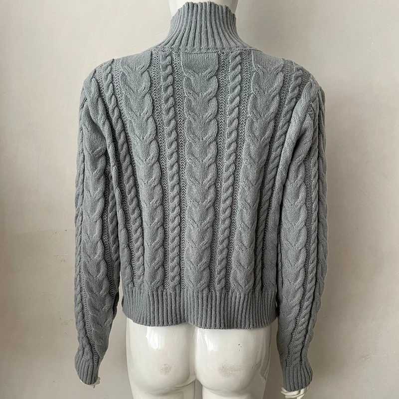 Stand Collar Twist Knitted Cardigan Women Korean Zip Up Long Sleeve Cropped Cardigans Woman Solid Color Slim Fit Sweater Coat M260306