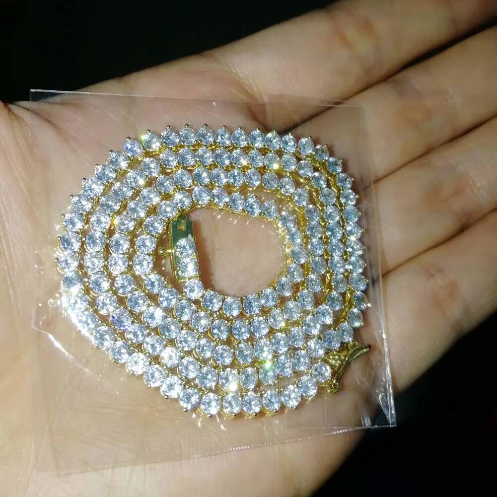 Wholesale Hip Hop Jewelry Fashion Iced Out 18k Gold Plated Brass Moissanite VVS Diamond Tennis Chain Moissanite Necklace for Men