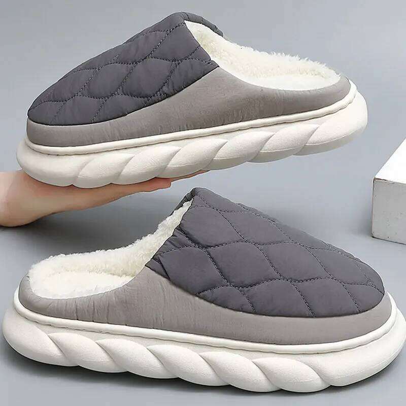 Litfun Warm House slippers Indoor Anti-slip Winter Fluffy Slides For New Waterproof Short Plush Men Cotton Shoes