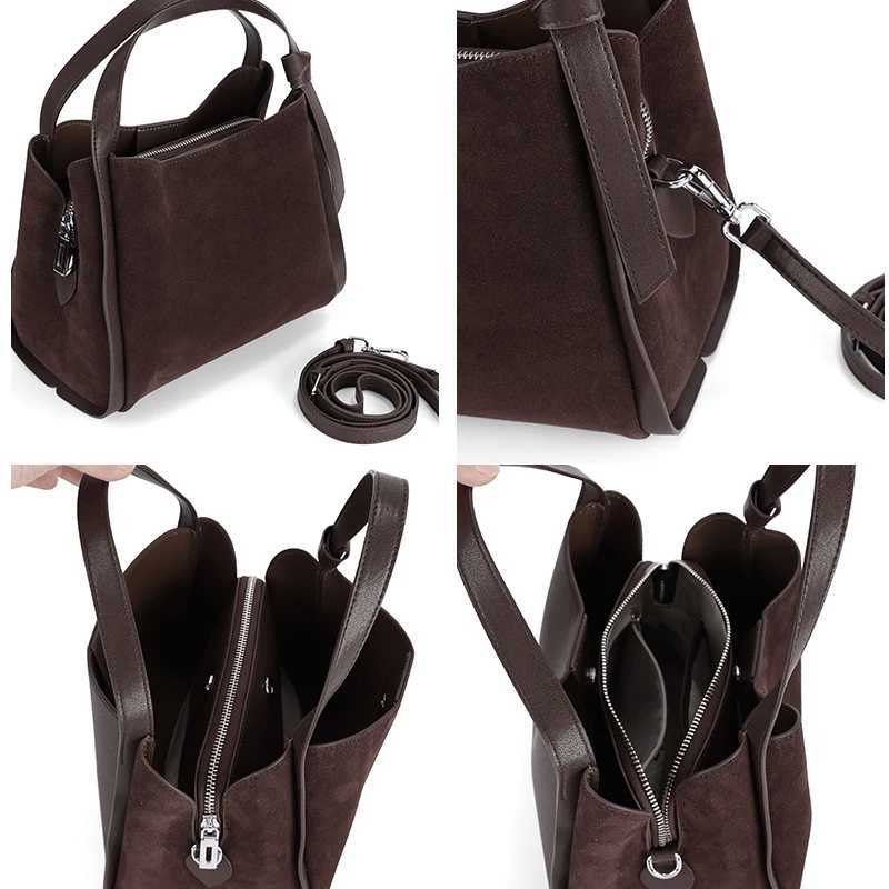 Women Suede Cow Leather Shoulder Bag Female Genuine Leather Versatile Handbags Ladies Fashion Designer Crossbody Bags H260306