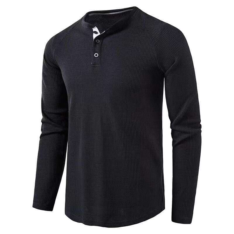 New autumn winter T-shirt, European and American men's solid color long-sleeve base shirt, henley shirt for men